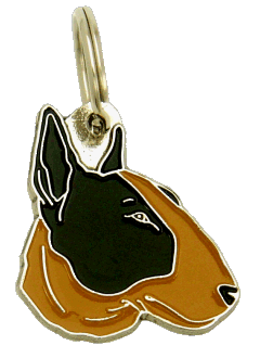 Bull terrier preto e castanho <br> (placa de identificação para cães, Gravado incluído)